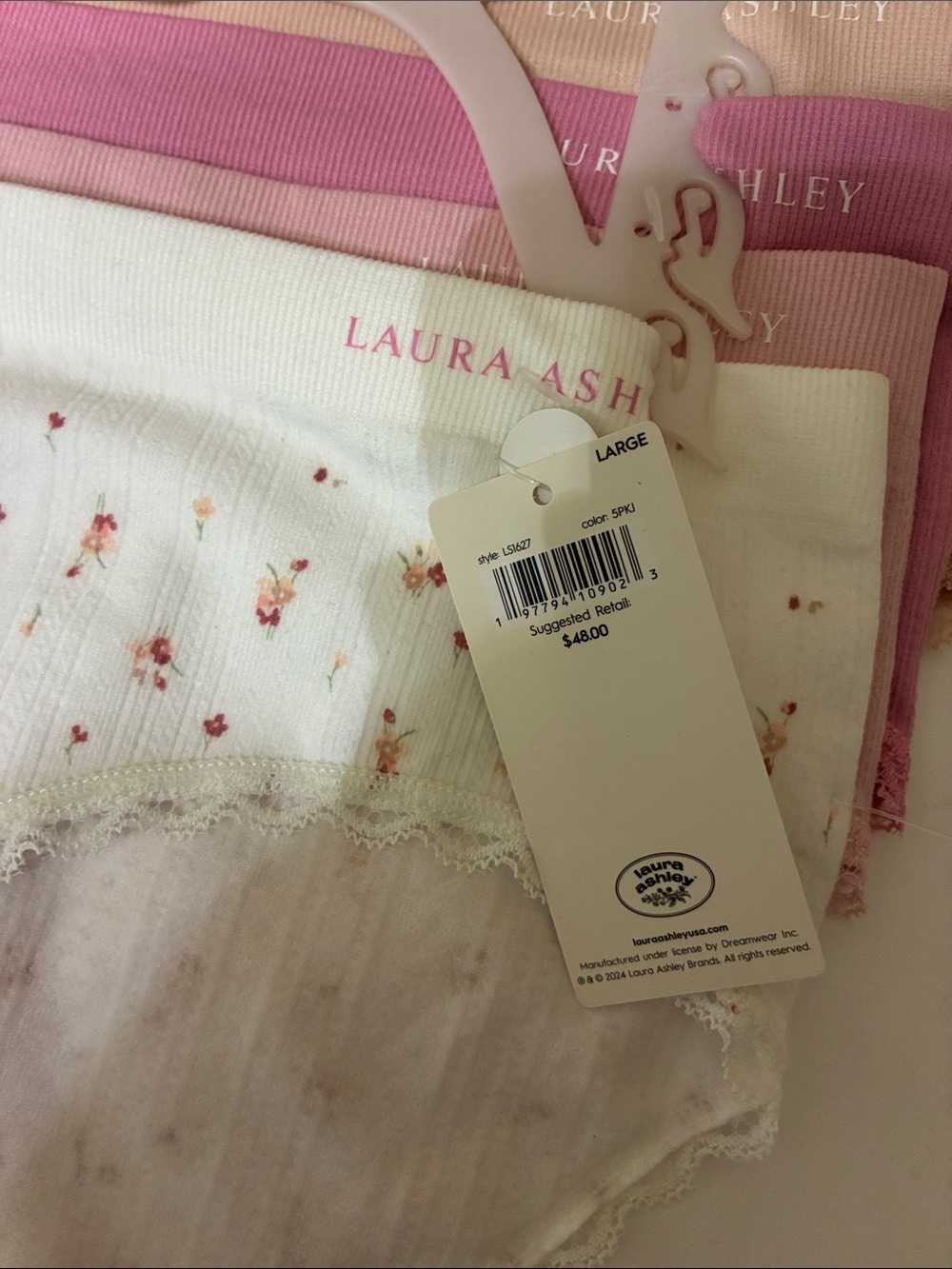 Laura Ashley  L  5-Pack Bikini Undies in White, Pink, Gray, Peach, Rose - Picture 8 of 11